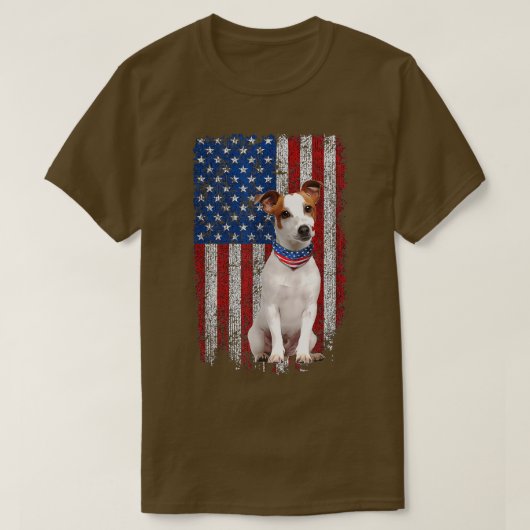 Funny Patriotic Jack Russell Terrier American Flag Tシャツ (デザイン正面)