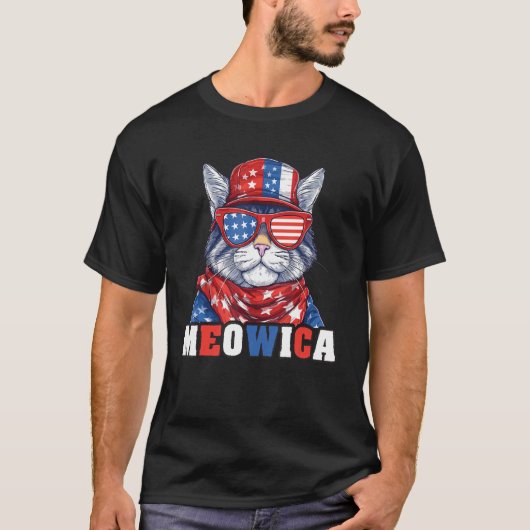 Funny Patriotic Kitty cat 4th of July Meowica Cat Tシャツ (正面)