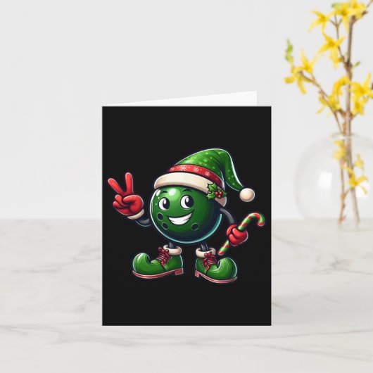 Funny Peace Hand Bowling Elf Christmas Womens Mens カード (黄色い花)