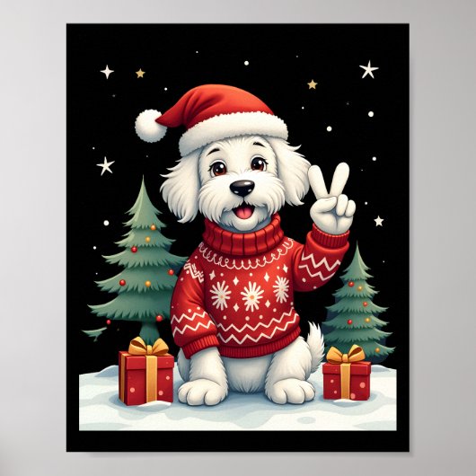 Funny Peace Hand Maltese Christmas Lights Womens M ポスター (正面)