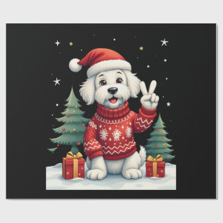 Funny Peace Hand Maltese Christmas Lights Womens M ラッピングペーパー