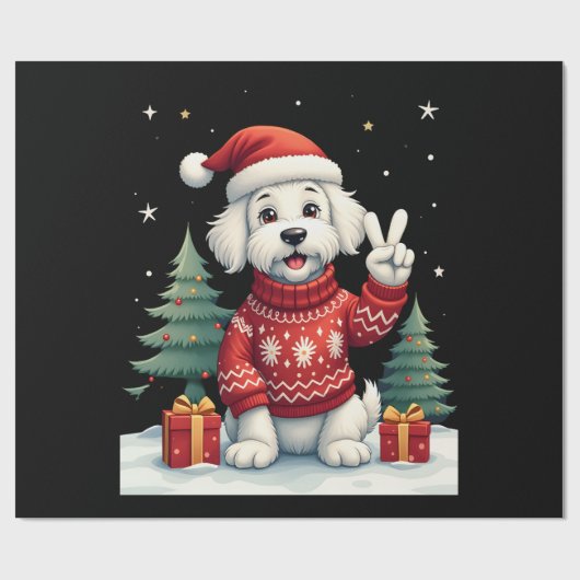 Funny Peace Hand Maltese Christmas Lights Womens M ラッピングペーパー (フラット)