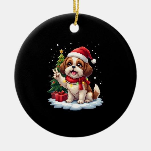 Funny Peace Hand Shih Tzu Christmas Lights Womens セラミックオーナメント (正面)