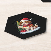 Funny Peace Hand Shih Tzu Christmas Lights Womens ペーパーコースター (アングル)