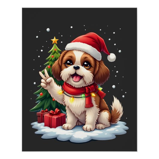 Funny Peace Hand Shih Tzu Christmas Lights Womens  ポスター (正面)