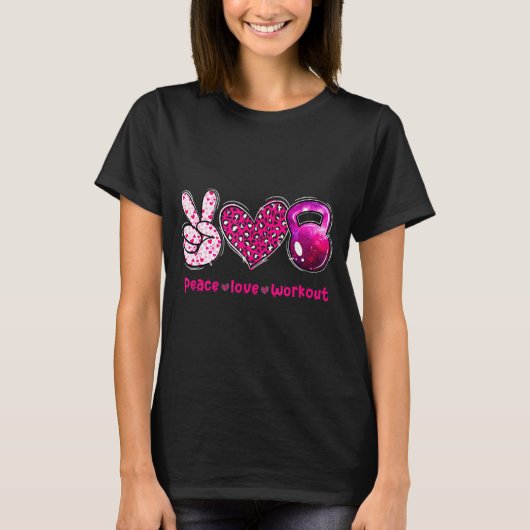 Funny Peace Love Workout Gym Lifting Gymer Valenti Tシャツ (正面)