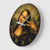 Funny Peace Mona Lisa Victory Sign Renaissance Art ラージ壁時計 (傾斜)