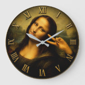 Funny Peace Mona Lisa Victory Sign Renaissance Art ラージ壁時計 (正面)