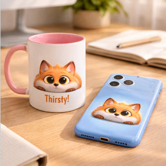 Funny Peekaboo Fox "Thirsty!" Cute Office Gift マグカップ