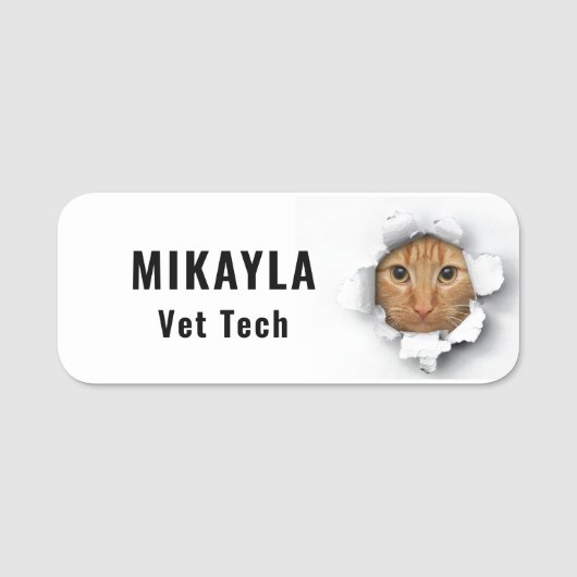 Funny Peeking Cat Veterinarian   Name Tag 名札 (正面)
