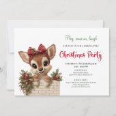 Funny peeking reindeer holiday kids party invites 招待状 (正面)