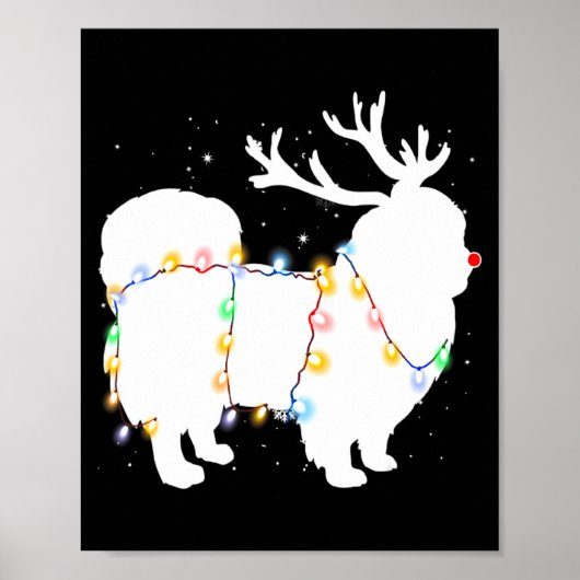 Funny Pekingese Dog Tree Christmas Lights Xmas Paj ポスター (正面)