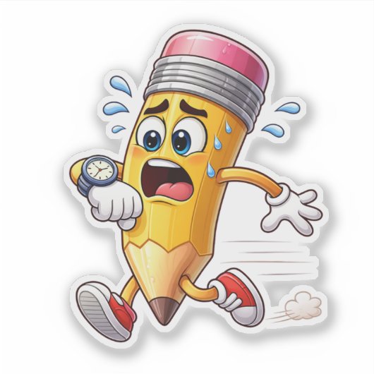 Funny Pencil Running Late Custom-Cut Vinyl Sticker シール (正面)