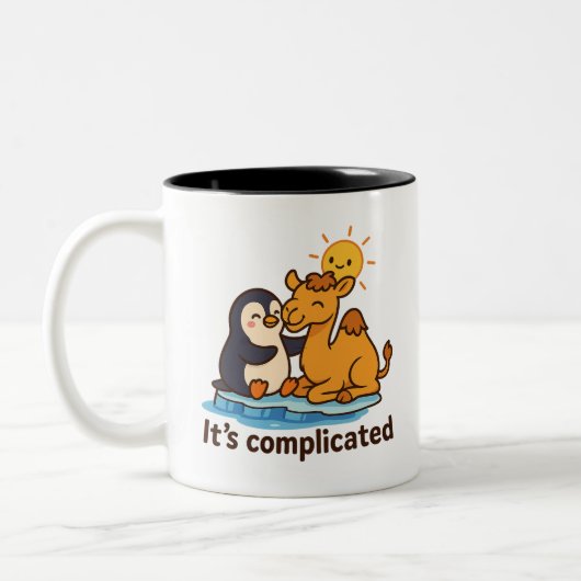 Funny Penguin and Giraffe Mug – “It’s Complicated” ツートーンマグカップ (左)