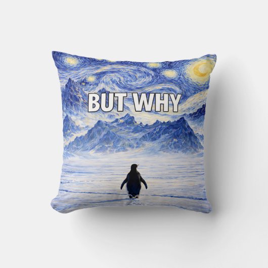 Funny Penguin BUT WHY Pillow Starry Night クッション (正面)