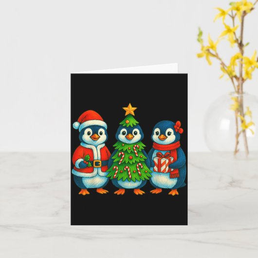 Funny Penguin Christmas Lights Penguin Cute Xmas H カード (黄色い花)