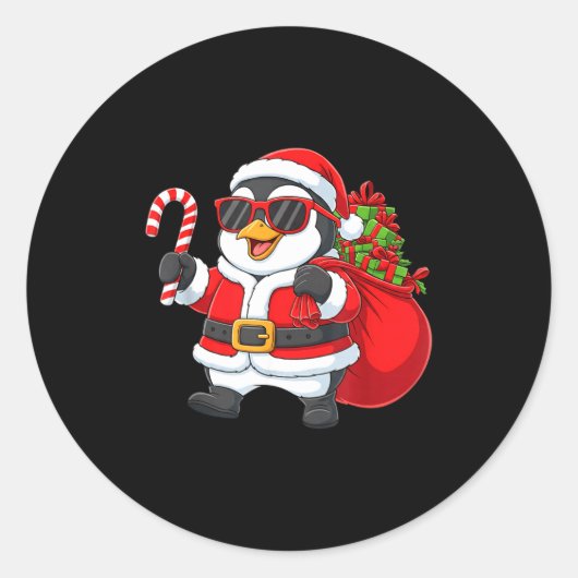 Funny Penguin Christmas Santa Outfit Xmas Boys Gir ラウンドシール (正面)