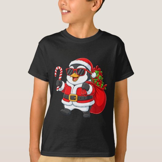 Funny Penguin Christmas Santa Outfit Xmas Boys Gir Tシャツ (正面)