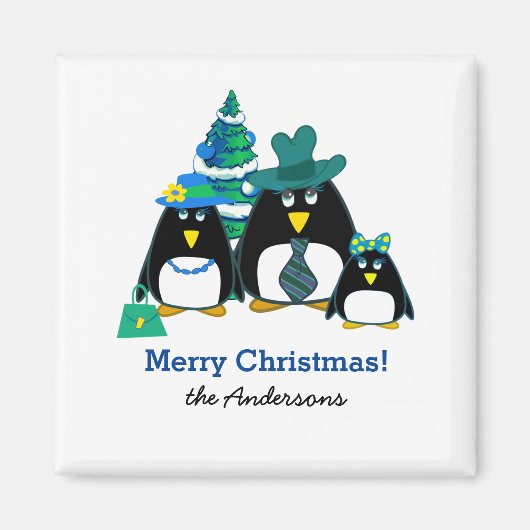 Funny Penguin Family Christmas Gift Magnets マグネット (正面)