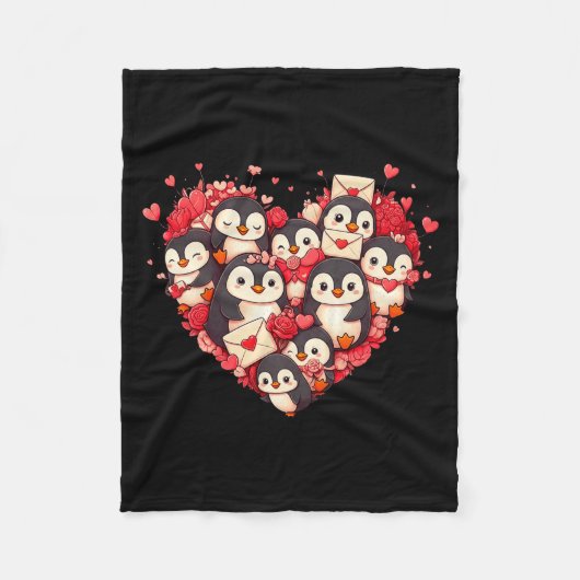 Funny Penguin Heart Valentine Penguin Womens Mens  フリースブランケット (正面)