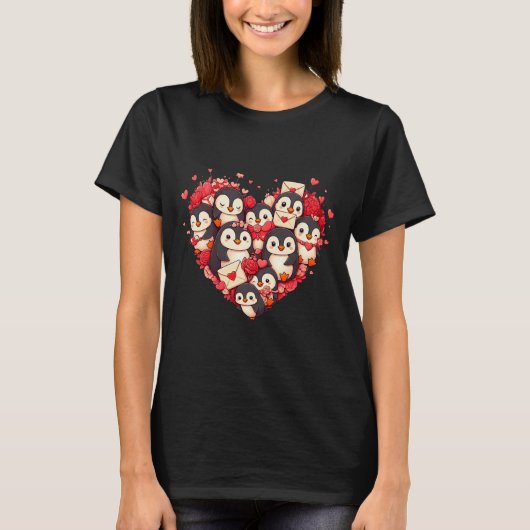 Funny Penguin Heart Valentine Penguin Womens Mens  Tシャツ (正面)