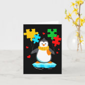 Funny penguin puzzle autism awareness month kids カード (黄色い花)