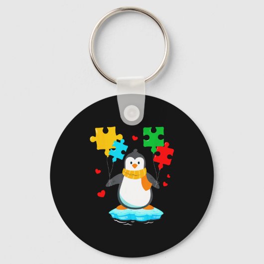 Funny penguin puzzle autism awareness month kids キーホルダー (正面)
