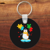 Funny penguin puzzle autism awareness month kids キーホルダー (正面)