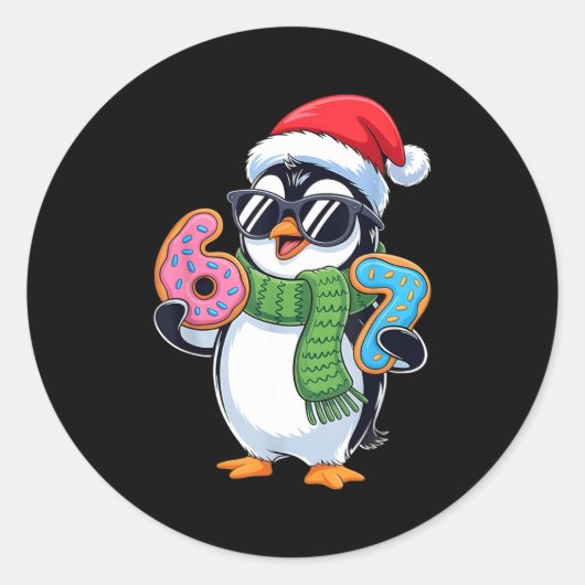 Funny Penguin Six Seven 67 Ice Cream Christmas Boy ラウンドシール (正面)