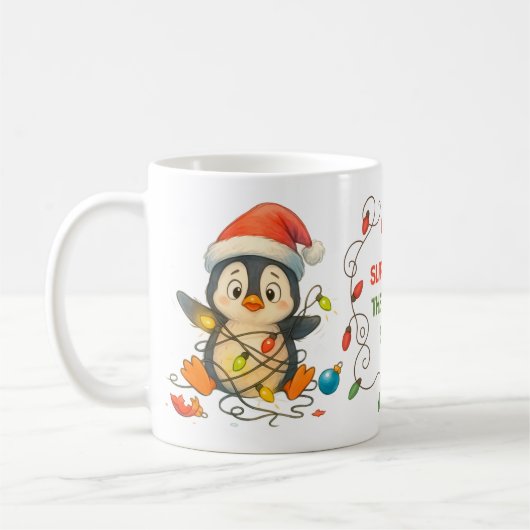 Funny Penguin Stuck in Lights Mug コーヒーマグカップ (左)