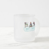 Funny Penguins Hot Chocolate Snowballing Cartoon フロストグラスマグカップ (正面右)