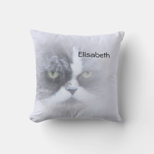 funny persian cat with big eyes throw pillow クッション (正面)