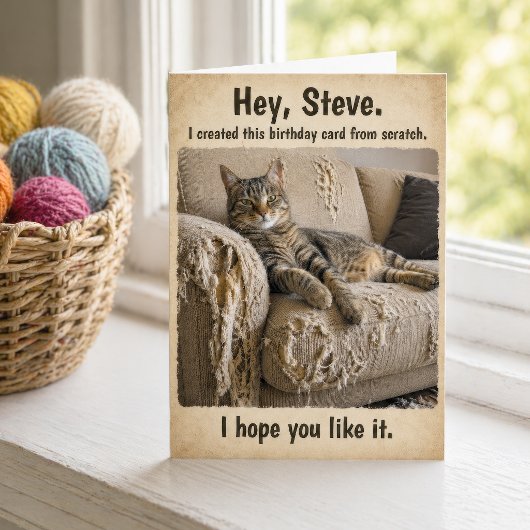 Funny Personalized Cat Couch Birthday Card カード