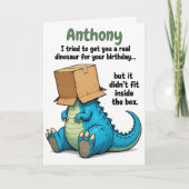 Funny Personalized Dinosaur in Box Birthday Card カード (正面)
