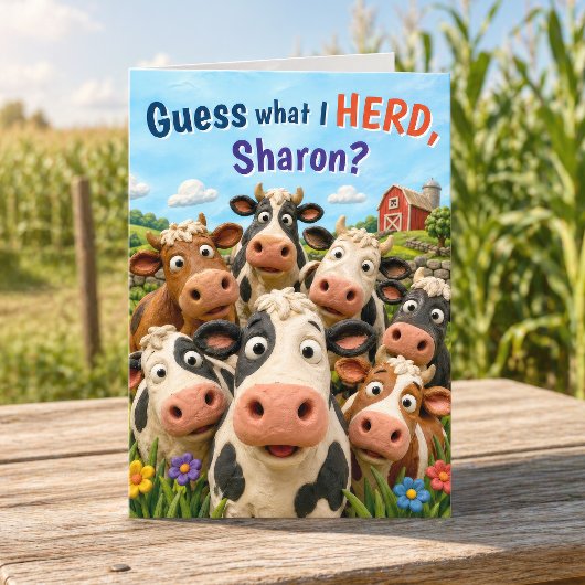Funny Personalized Herd Cow Pun Birthday Card カード
