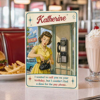 Funny Personalized Retro Birthday Joke Pay Phone カード