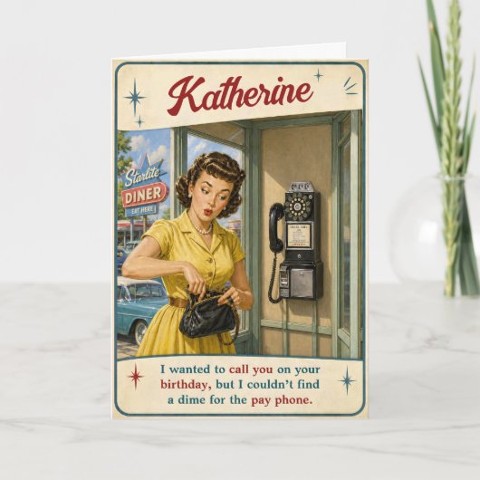 Funny Personalized Retro Birthday Joke Pay Phone カード (正面)