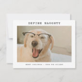 Funny Pet 'Define Naughty' Photo Christmas シーズンカード (正面)