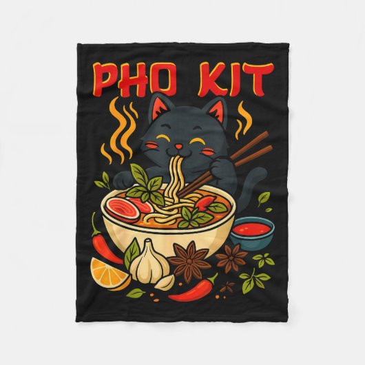 Funny Pho Kit Black Cat Halloween Costume Family M フリースブランケット (正面)