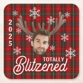 Funny Photo Face Blitzened Christmas Custom Gift スクエアペーパーコースター (正面)