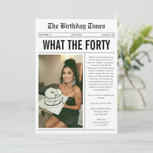 Funny Photo Newspaper 40th Birthday 招待状 (スタンド正面)