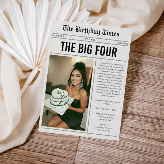 Funny Photo Newspaper 40th Birthday 招待状