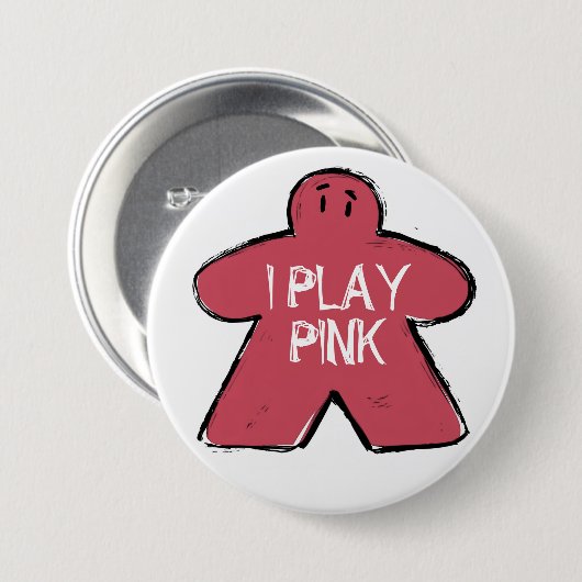 Funny Phrase Grunge Pink Meeple Board Gamer  缶バッジ (正面&裏面)