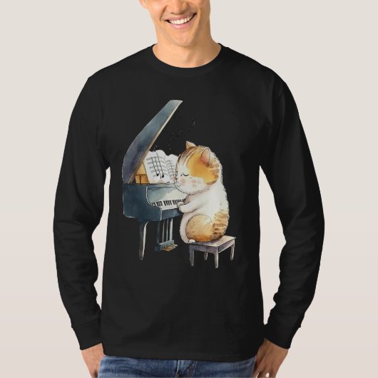 Funny Piano Music Cat Men Women Kids Cat Piano Lov Tシャツ (正面)