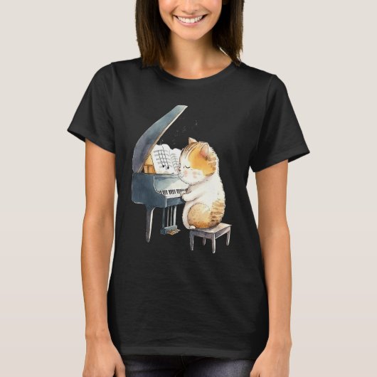 Funny Piano Music Cat Men Women Kids Cat Piano Lov Tシャツ (正面)