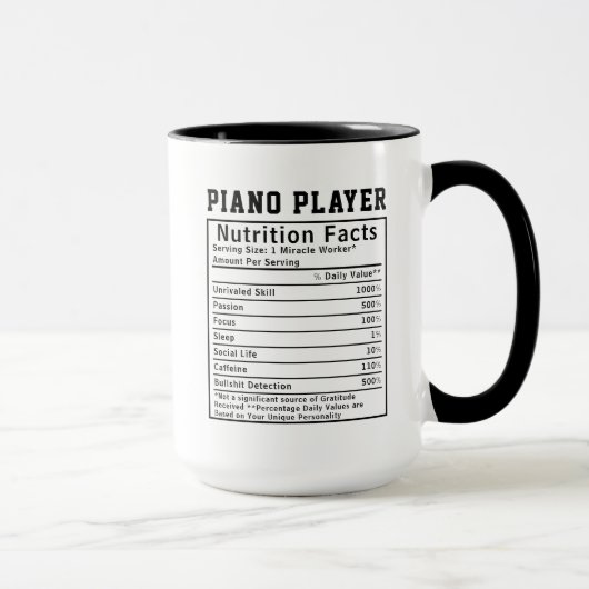 Funny Piano Player Nutrition Facts Music Teacher マグカップ (右)