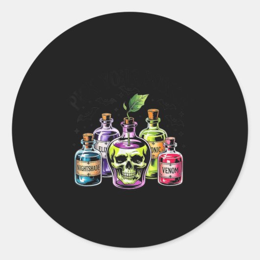 Funny Pick Your Poison Apple Halloween Gothic Prin ラウンドシール (正面)