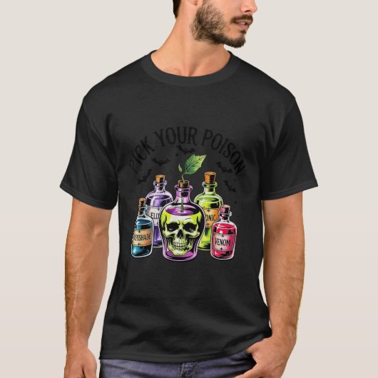 Funny Pick Your Poison Apple Halloween Gothic Prin Tシャツ (正面)