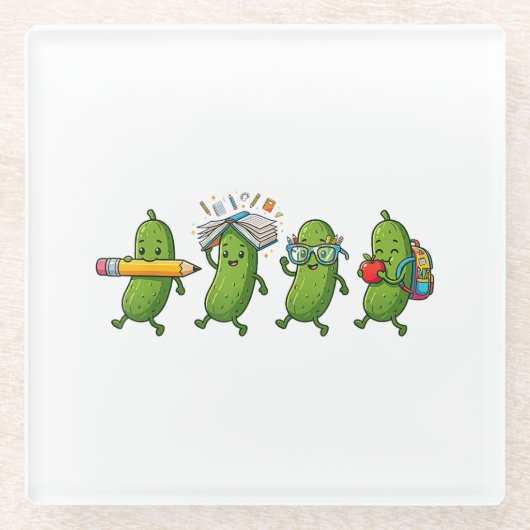 Funny Pickle Back to School Teacher Student Women ガラスコースター (正面)