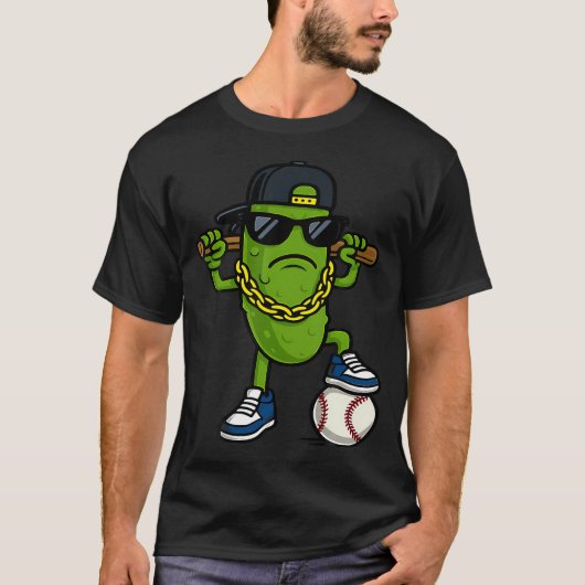 Funny Pickle Cucumber Wear Sunglasses Baseball Lov Tシャツ (正面)
